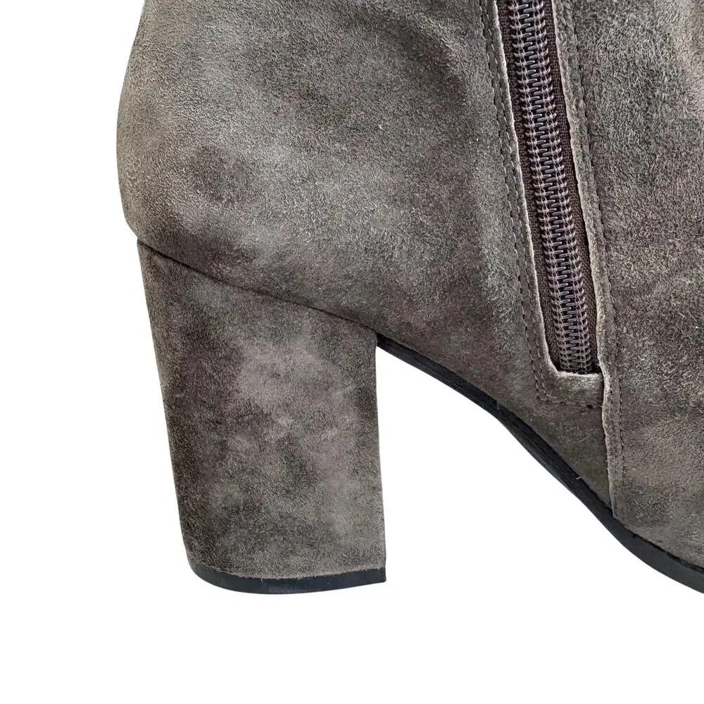 Arturo Chiang Rakel Grey Suede Block Heel Boots w/ Ruffle